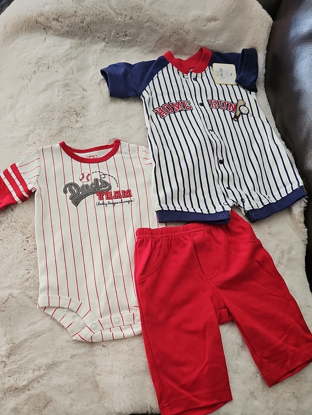 Carter's Red & White Baseball Infant  Set And Romper Bundle